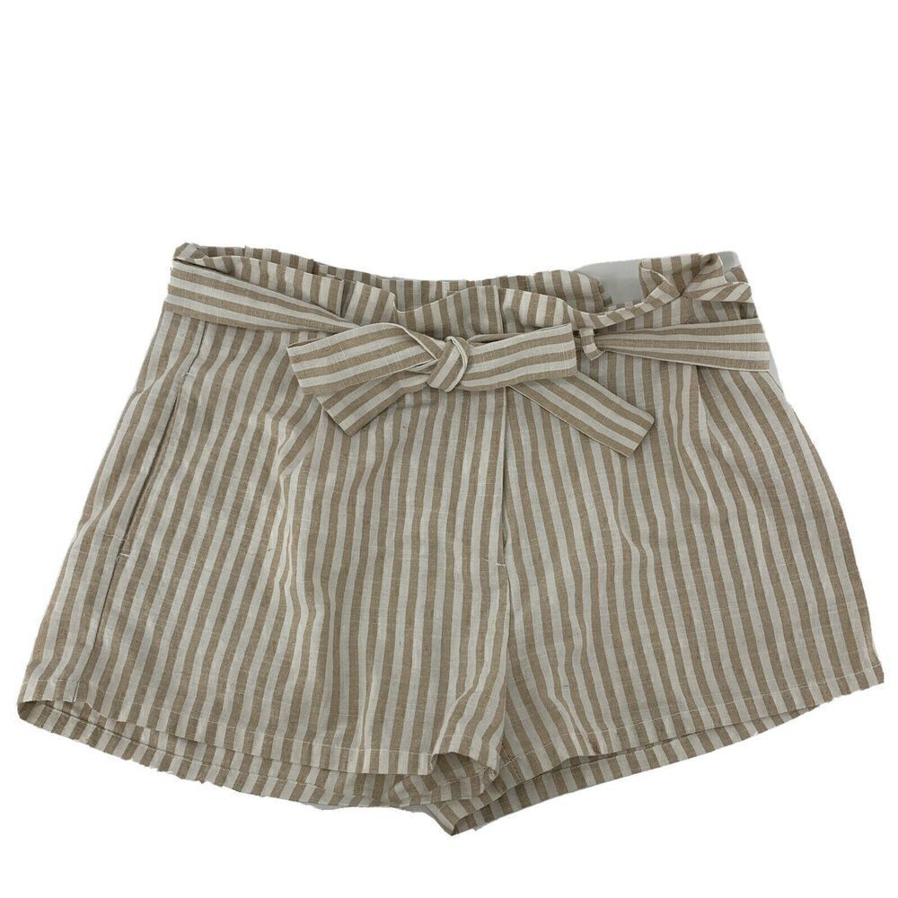 Love Tree Striped Paper Bag Shorts Medium